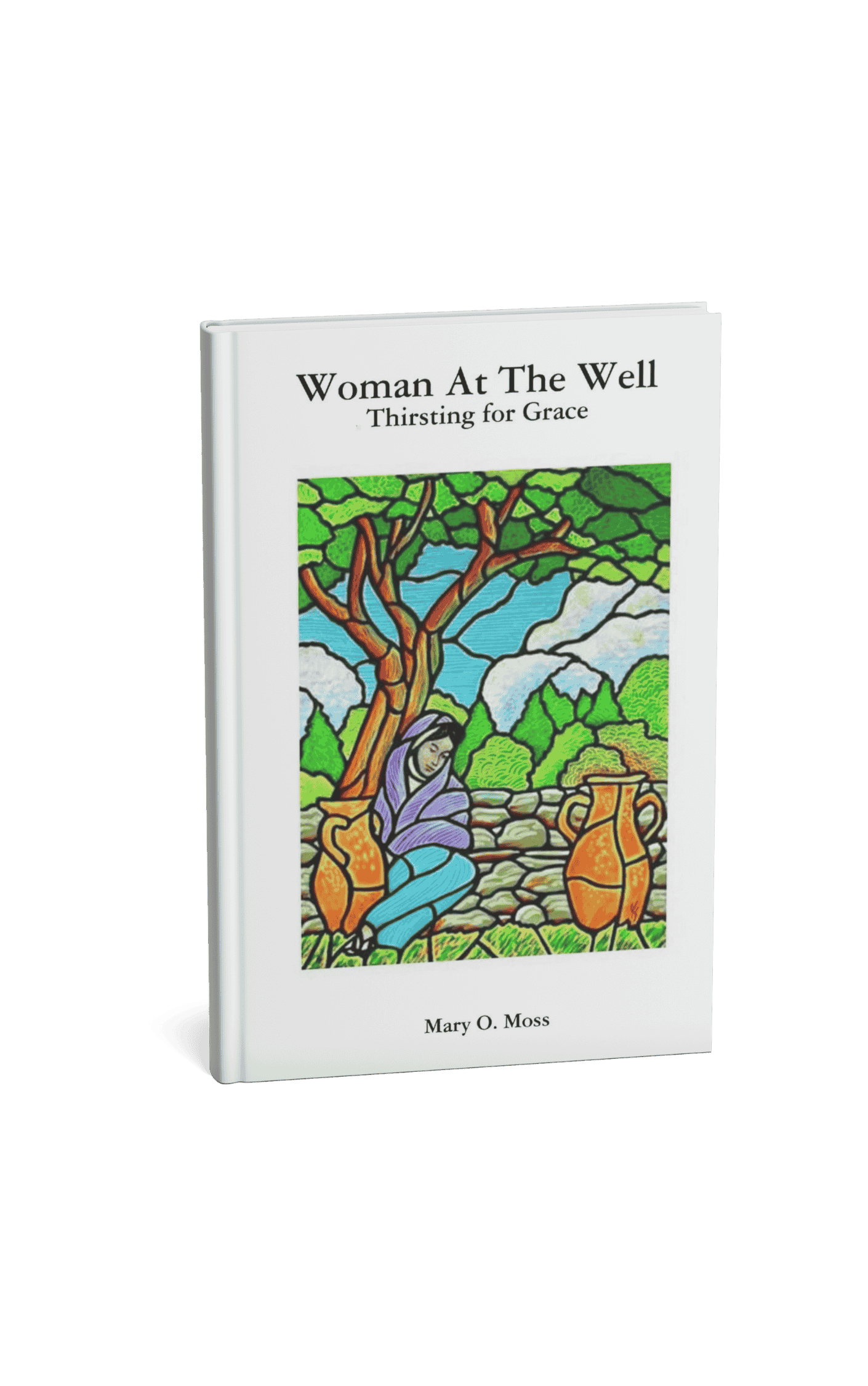 Book Cover. Woman at the Well Thirsting For Grace by Mary O. Moss featuring an image of a stained glass style painting as the image on the cover.