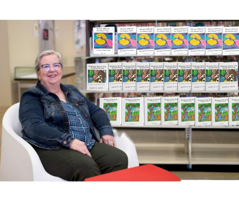 Mary Moss With All Three Books On Display